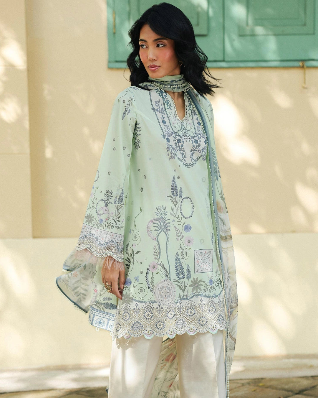 Qalamkar Qprints | Digital Printed Lawn Chikankari Embroidered  Suit |ASHA