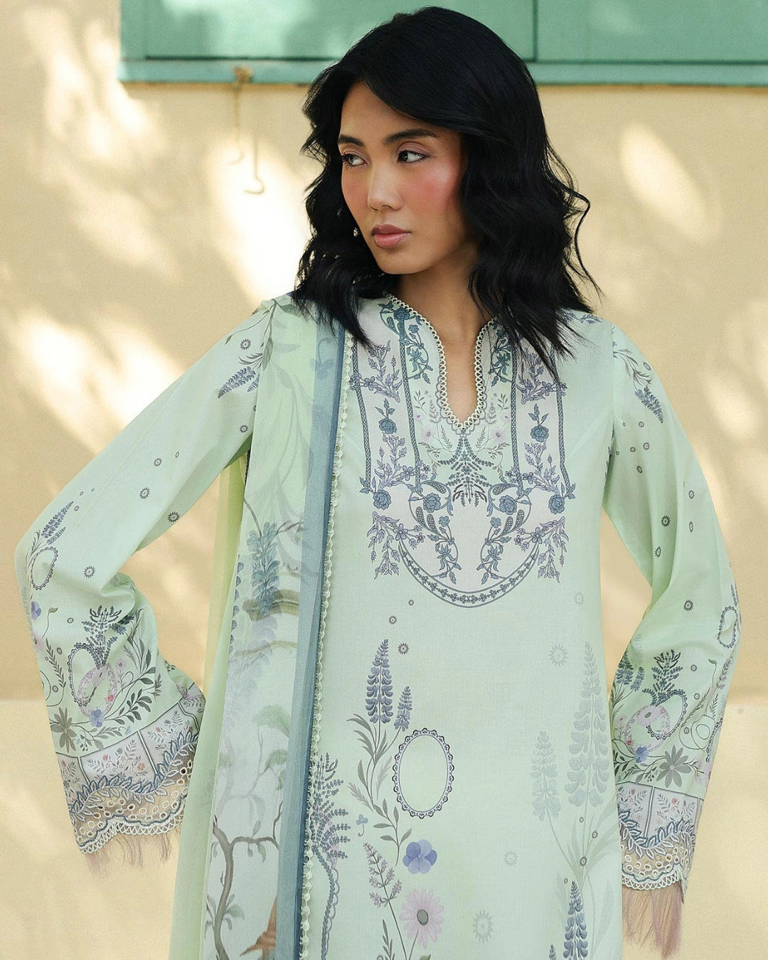 Qalamkar Qprints | Digital Printed Lawn Chikankari Embroidered  Suit |ASHA
