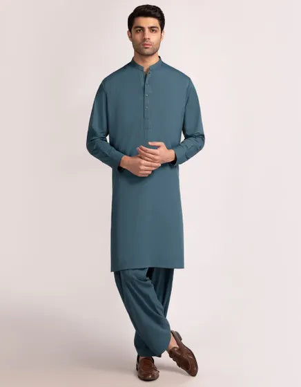 Sea Green Blended Semi-Formal Stitched Kameez Shalwar – Regular Fit