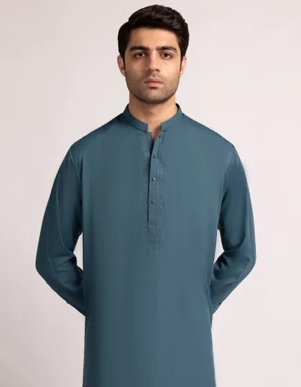 Sea Green Blended Semi-Formal Stitched Kameez Shalwar – Regular Fit