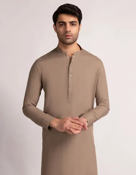 Light Brown Blended Semi-Formal Stitched Kameez Shalwar – Regular Fit