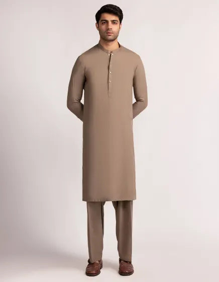 Light Brown Blended Semi-Formal Stitched Kameez Shalwar – Regular Fit