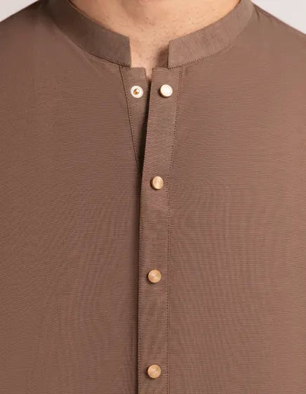 Brown Cotton Blended Semi-Formal Stitched Kameez Shalwar – Regular Fit