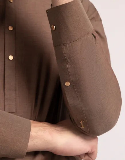 Brown Cotton Blended Semi-Formal Stitched Kameez Shalwar – Regular Fit