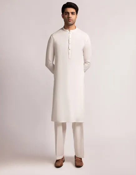 Off White Blended Stitched Casual Kameez with Shalwar – Regular Fit