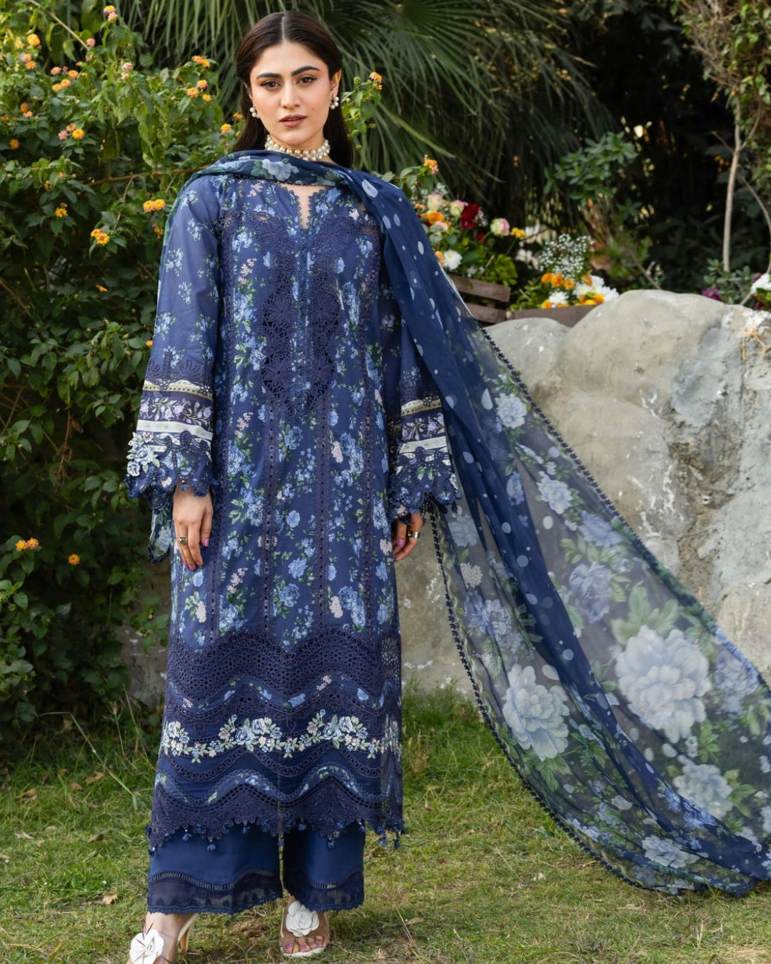 ELAF PREMIUM - Chikankari - Prints Collection with Chiffon (unstitched)