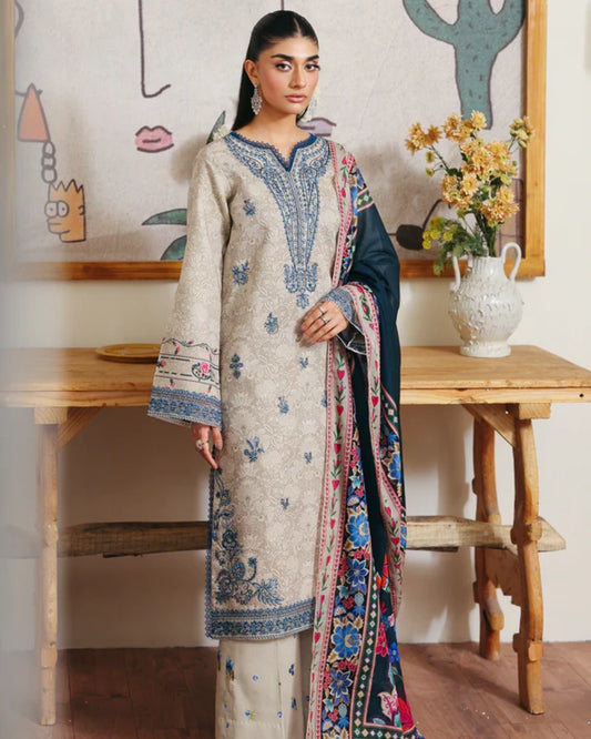 NISSA Floral Symphony – Embroidered & Printed Lawn Suit by Rajbari (Unstitched) 09
