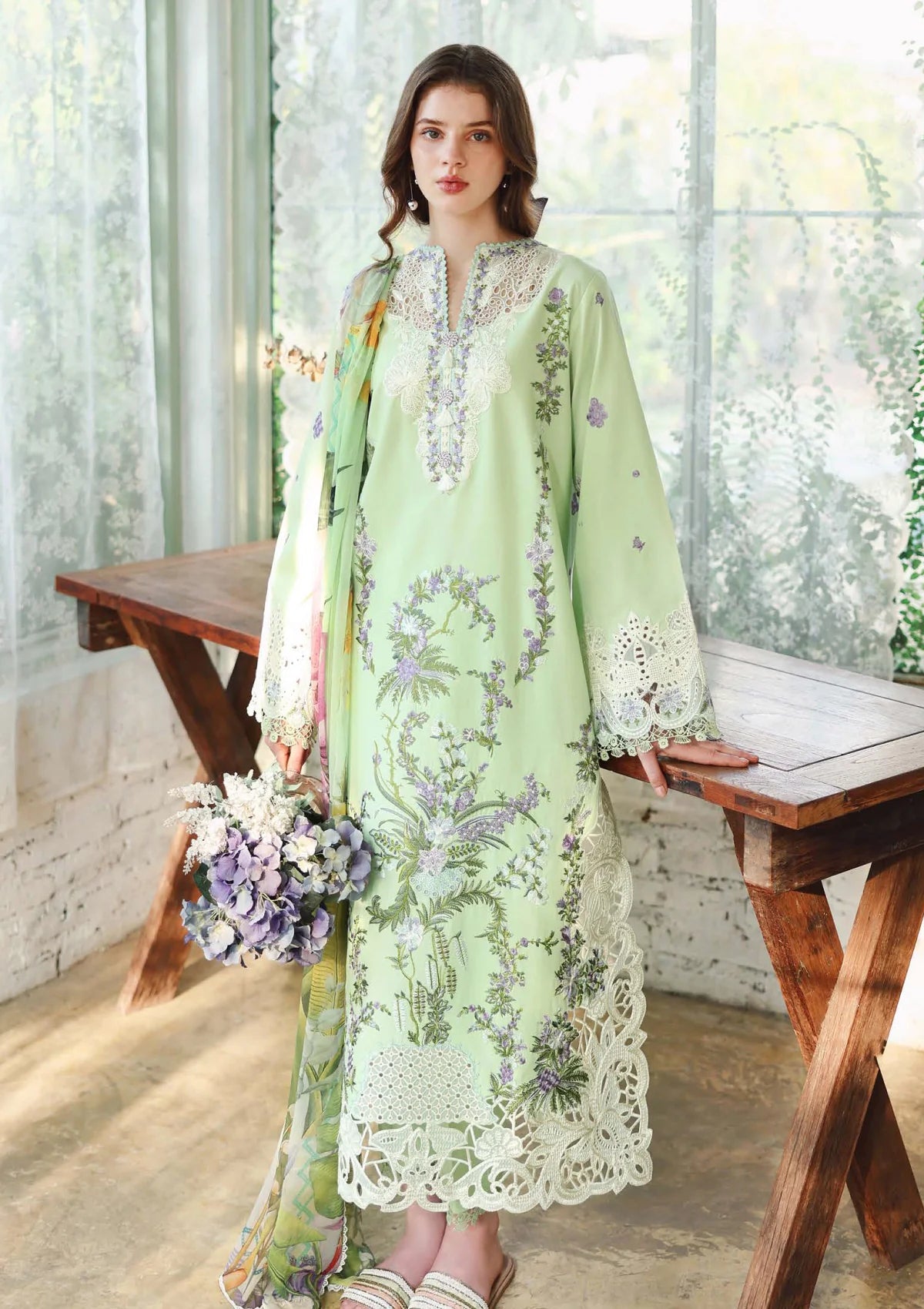 Hemline By Mushq - Secret Garden 26 Unstitched Suit (Verdant Bloom)