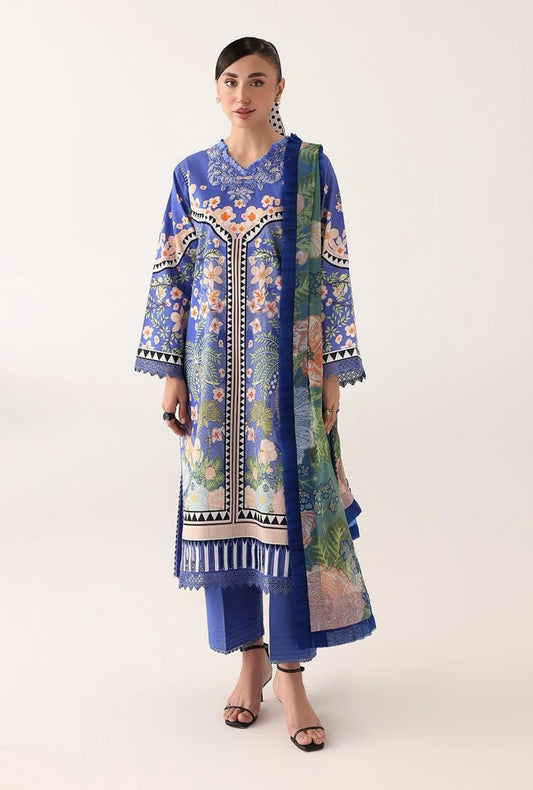 Roheenaz Rosette  Breeze of Dawn 3-Piece Unstitched Lawn Suit | Printed Shirt with Embroidered Neckline & Chiffon Dupatta
