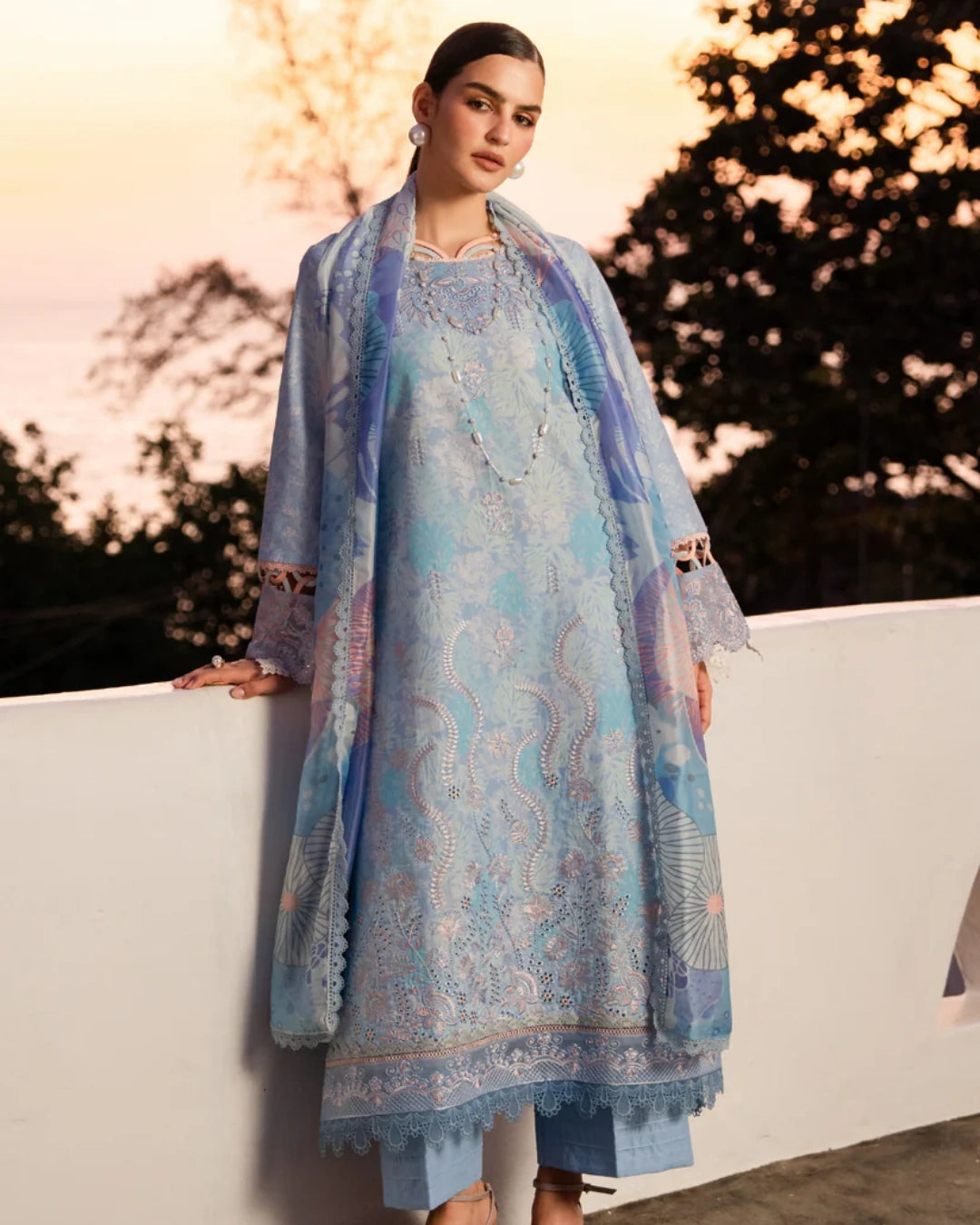 Aabyaan Shezlin Chikankari Lawn 2026 – Embroidered 3 Piece Suit (Unstitched) AZ-09