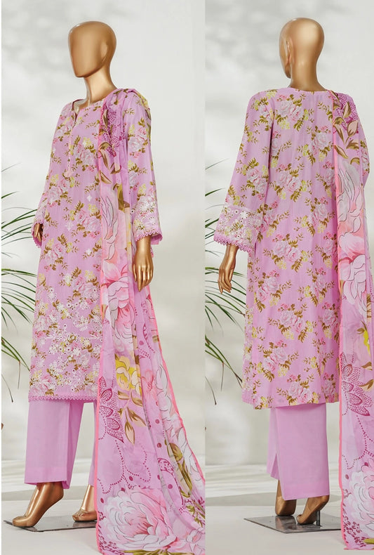 Amna Khadija Ismet Chikankari Embroidered Bana Dora Lawn Stitched 3 Piece Suit - AKC-02 | Pink | Summer Collection