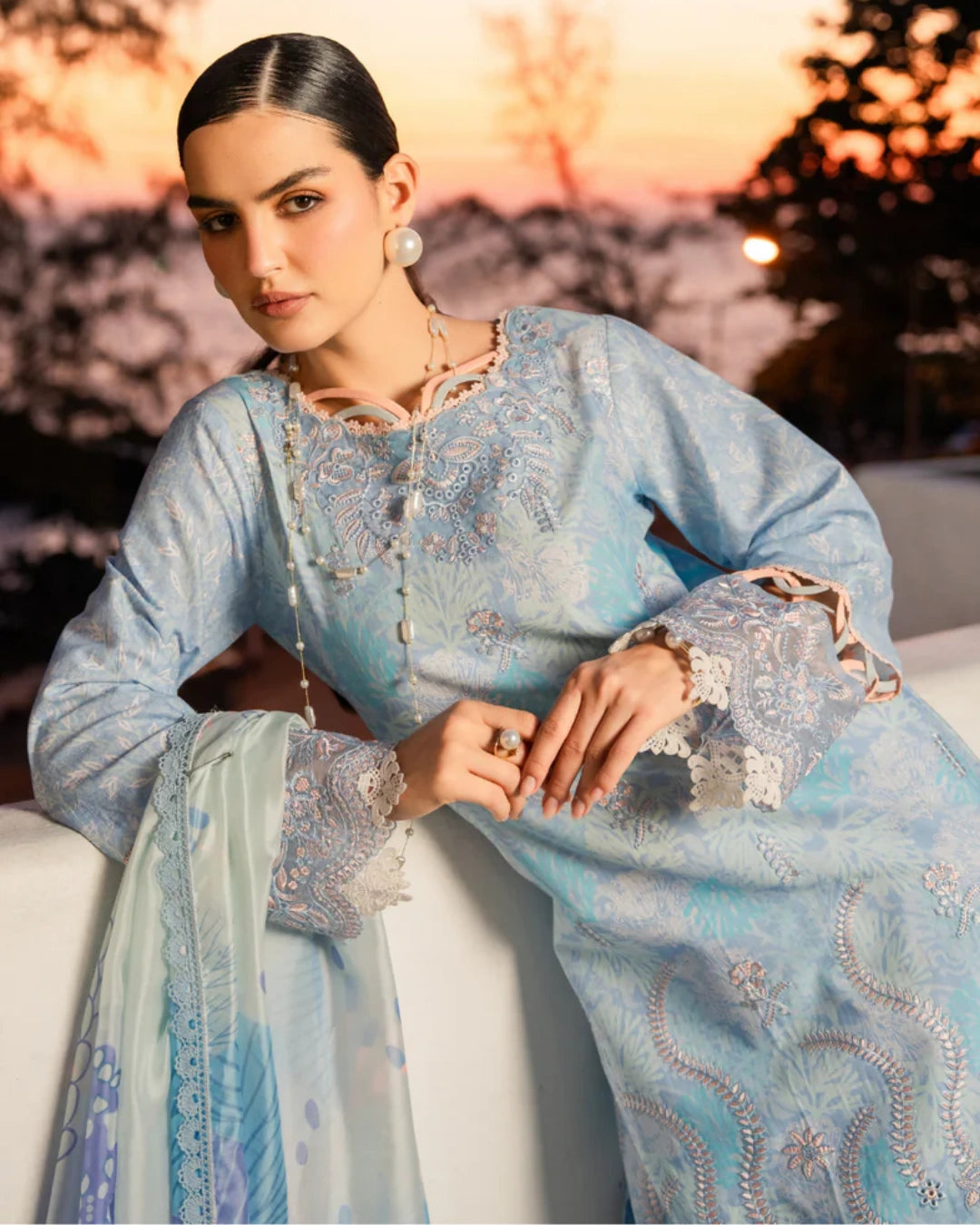 Aabyaan Shezlin Chikankari Lawn 2026 – Embroidered 3 Piece Suit (Unstitched) AZ-09