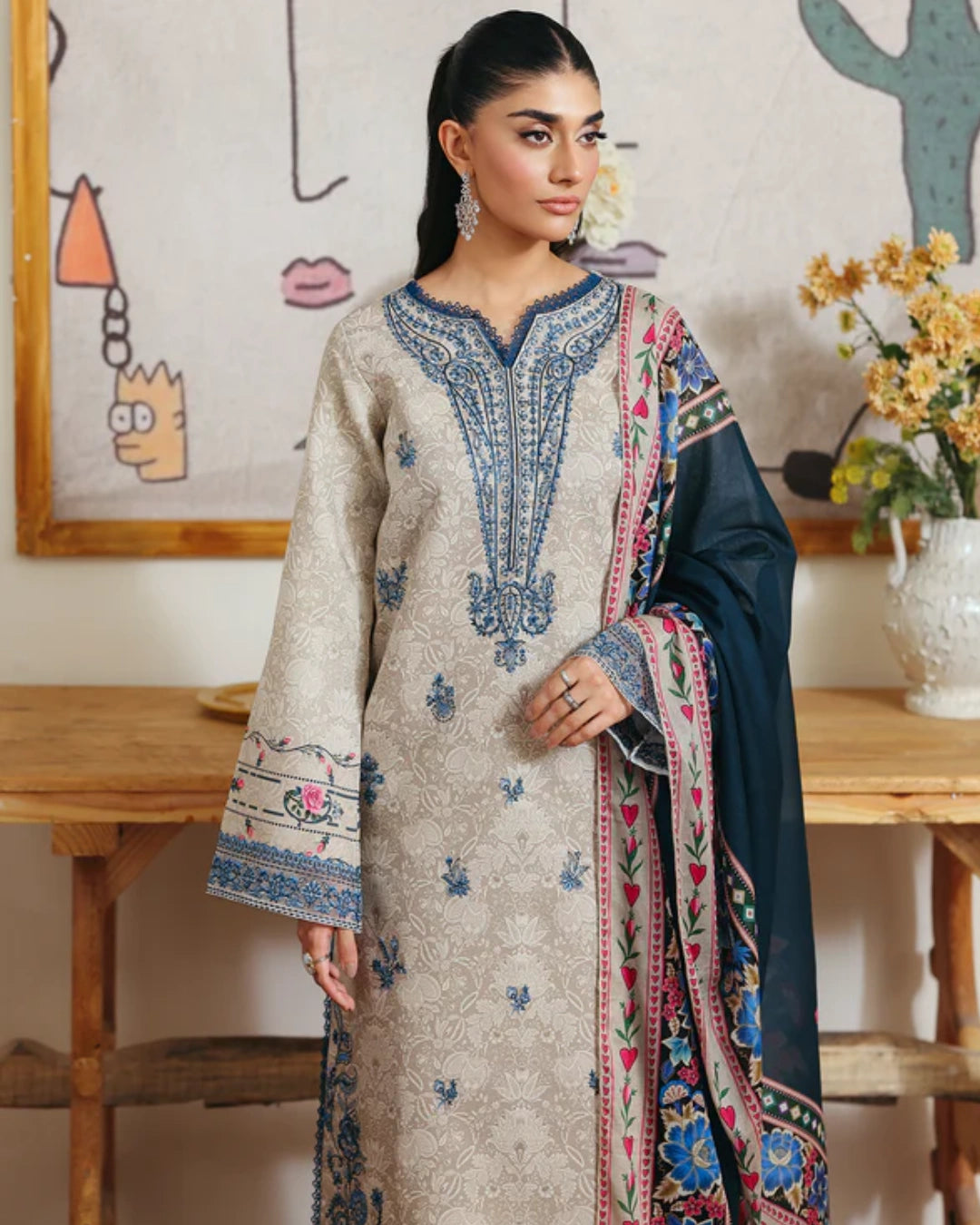 NISSA Floral Symphony – Embroidered & Printed Lawn Suit by Rajbari (Unstitched) 09
