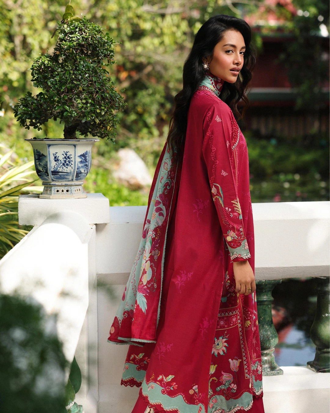 Qalamkar Qprints | Digital Printed Lawn Chikankari Embroidered Unstitched Suit | BRIE