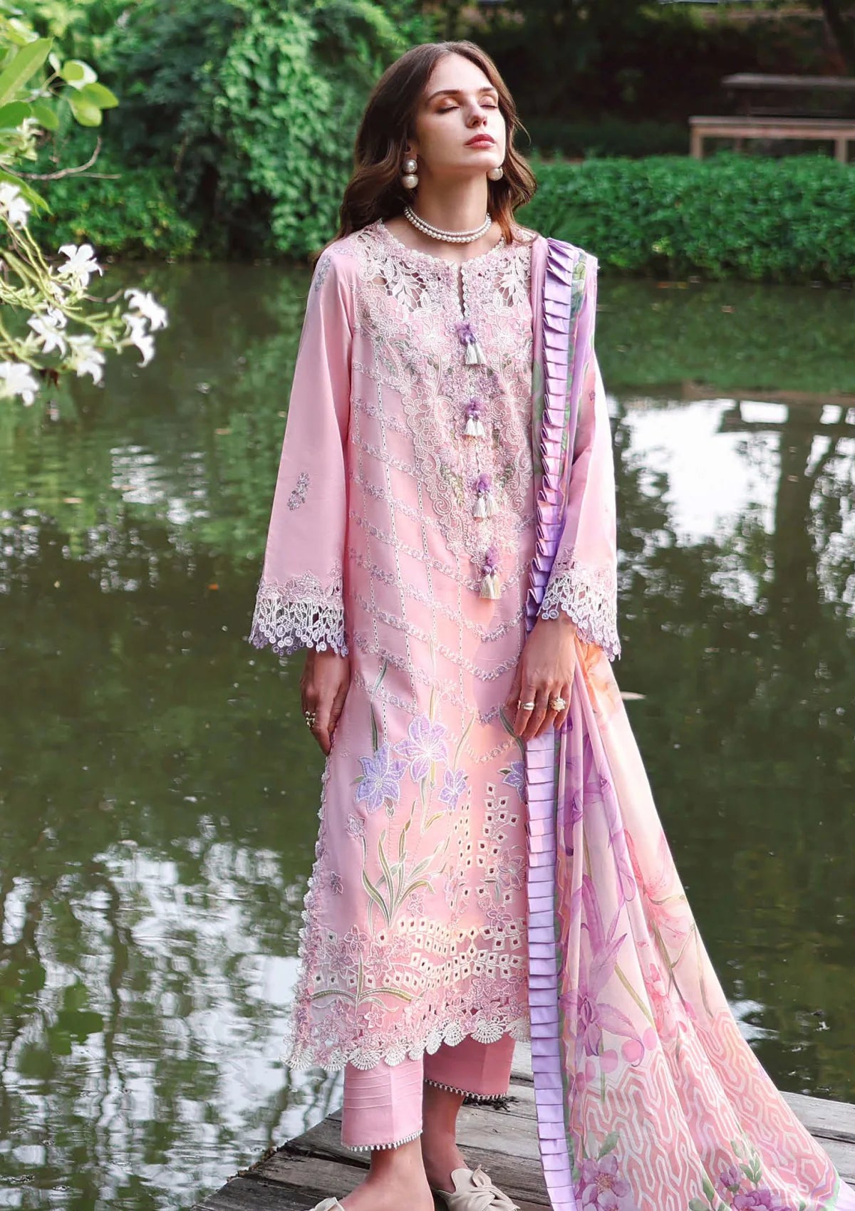 Hemline By Mushq - Secret Garden 26 Unstitched Suit (Moonpetal)