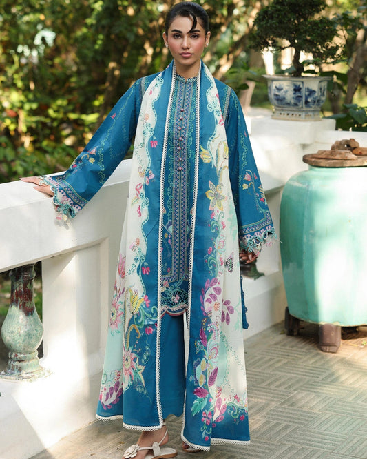 Qalamkar Qprints | Digital Printed Lawn Chikankari Embroidered Unstitched Suit | CAIRE