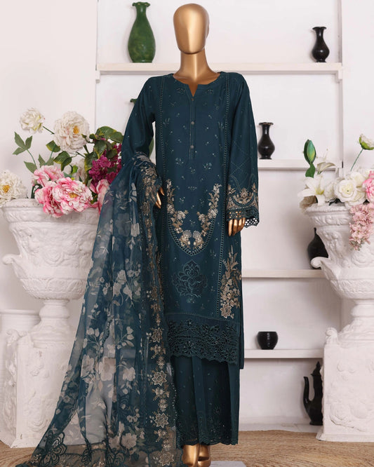 HZ Muse-Embroidered 3 Piece Outfit Stitched Suite PEACOCK (CSE-3P-214)