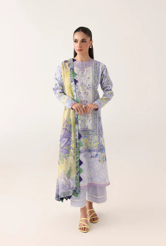 Roheenaz Rosette  Blush Meadow 3-Piece Unstitched Lawn Suit | Printed Shirt with Embroidered Neckline & Chiffon Dupatta