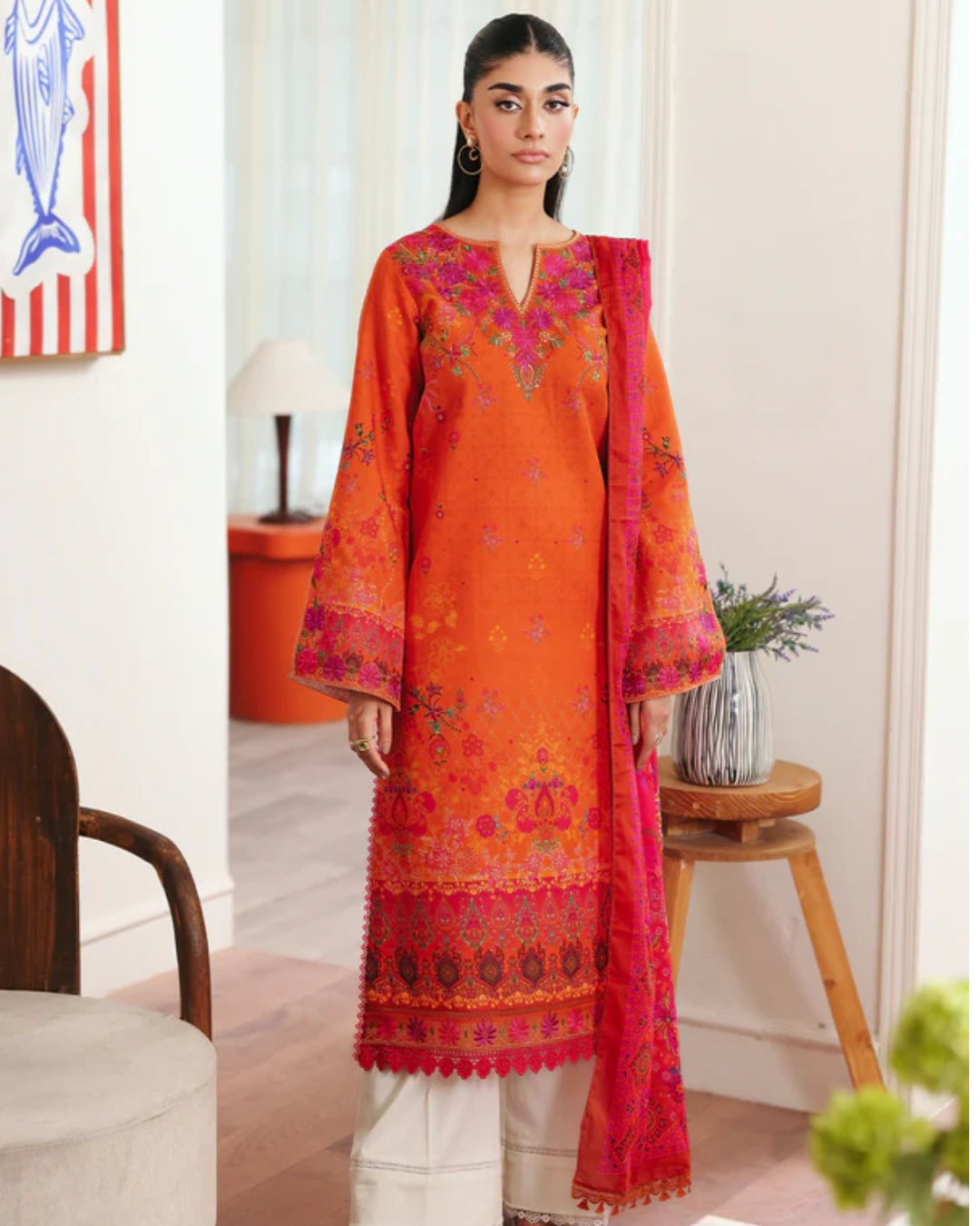 NISSA Floral Symphony – Embroidered & Printed Lawn Suit by Rajbari (Unstitched) 10