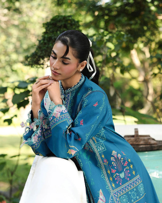 Qalamkar Qprints | Digital Printed Lawn Chikankari Embroidered Suit | CAIRE