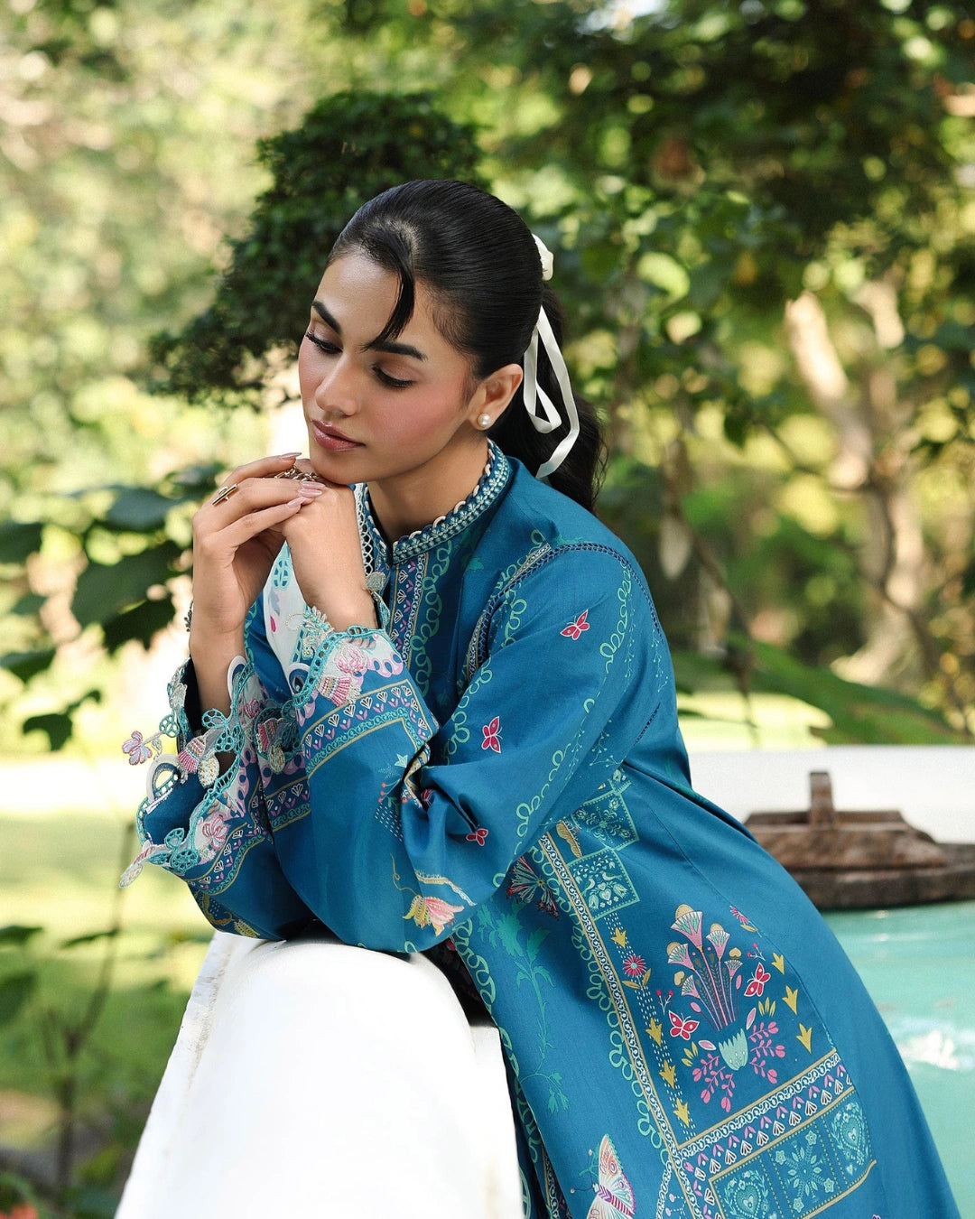 Qalamkar Qprints | Digital Printed Lawn Chikankari Embroidered Unstitched Suit | CAIRE