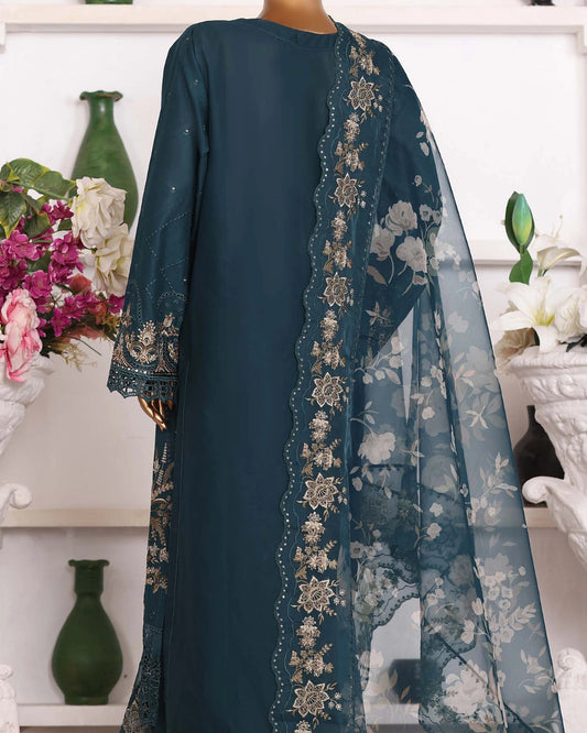 HZ Muse-Embroidered 3 Piece Outfit Stitched Suite PEACOCK (CSE-3P-214)