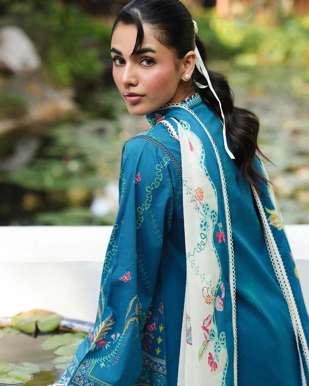 Qalamkar Qprints | Digital Printed Lawn Chikankari Embroidered Unstitched Suit | CAIRE