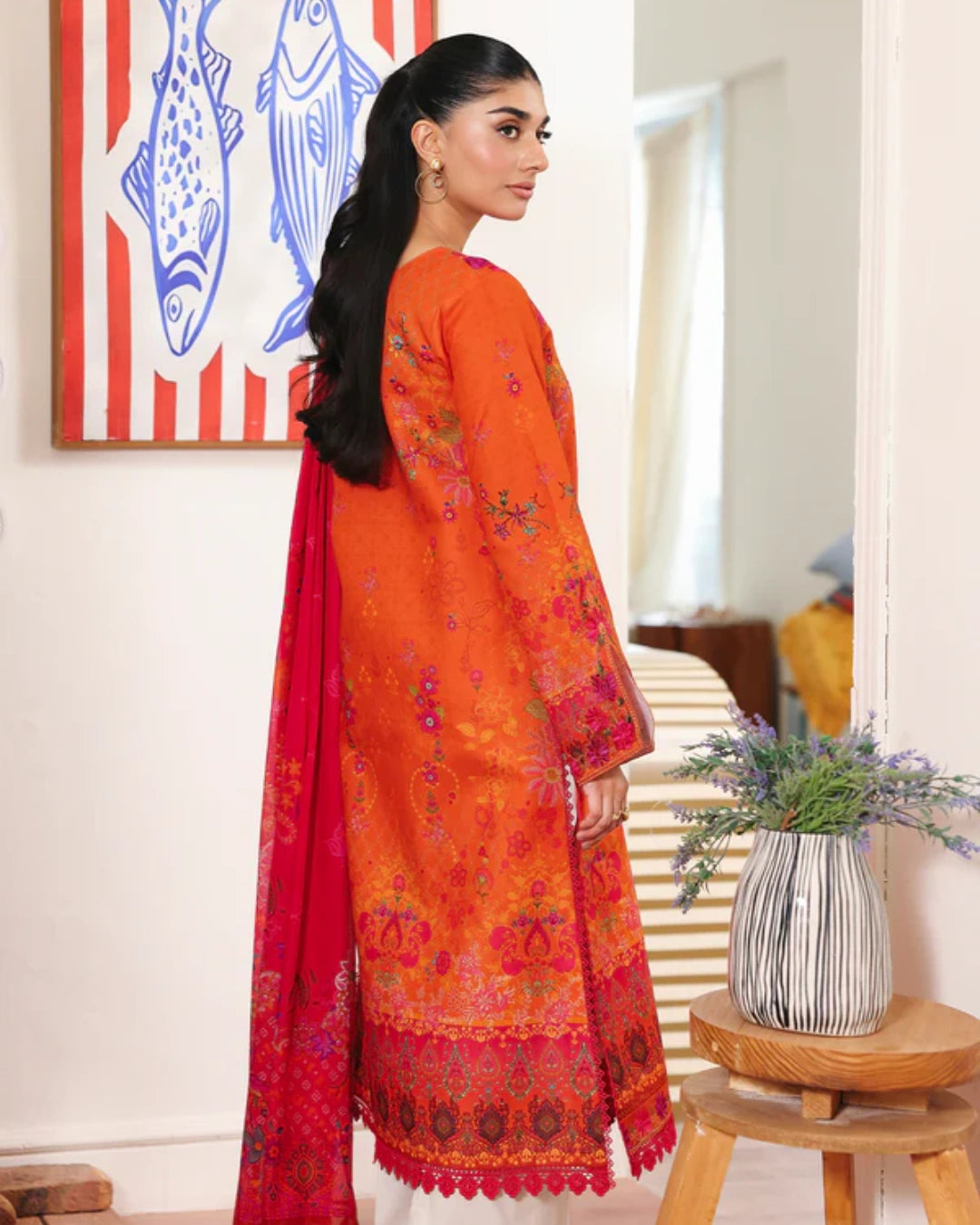 NISSA Floral Symphony – Embroidered & Printed Lawn Suit by Rajbari (Unstitched) 10