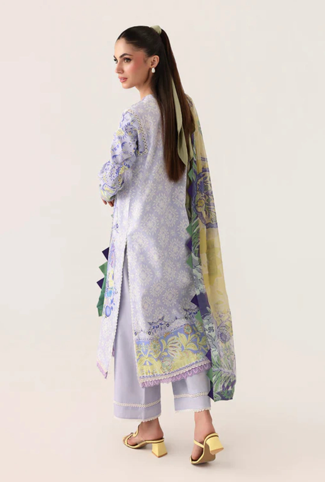 Roheenaz Rosette  Blush Meadow 3-Piece Unstitched Lawn Suit | Printed Shirt with Embroidered Neckline & Chiffon Dupatta