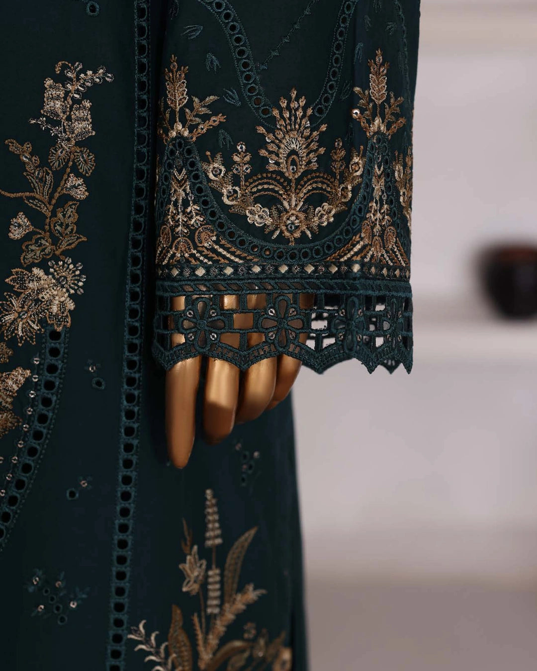 HZ Muse-Embroidered 3 Piece Outfit Stitched Suite PEACOCK (CSE-3P-214)