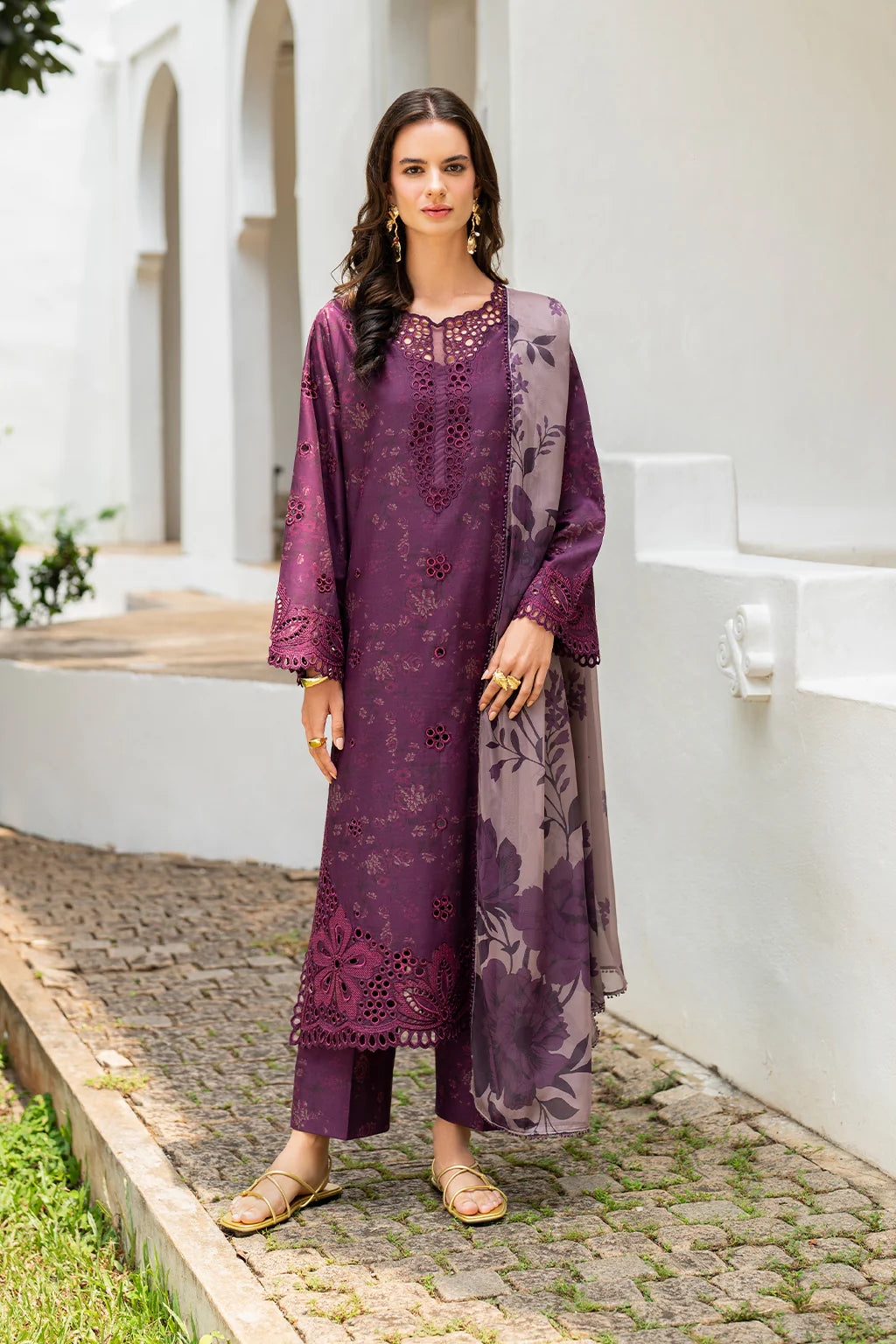 Iznik spring summer Purple Plum Embroidered Lawn 3 Piece stitched Suit (SS-08)