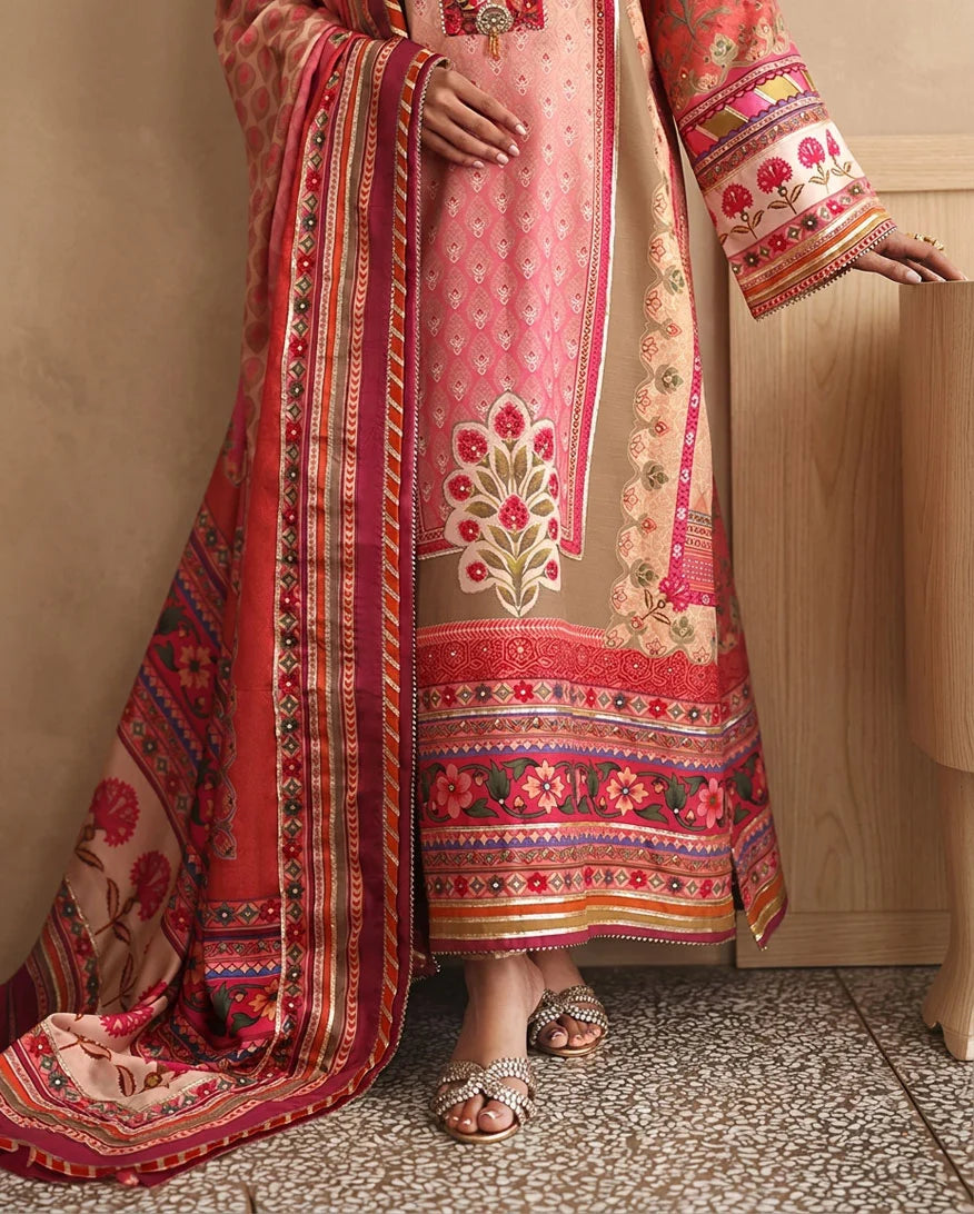 Hemline by Mushq Nirvana 26 Embroidered 3-Piece Unstitched Suit (Rose Mood)