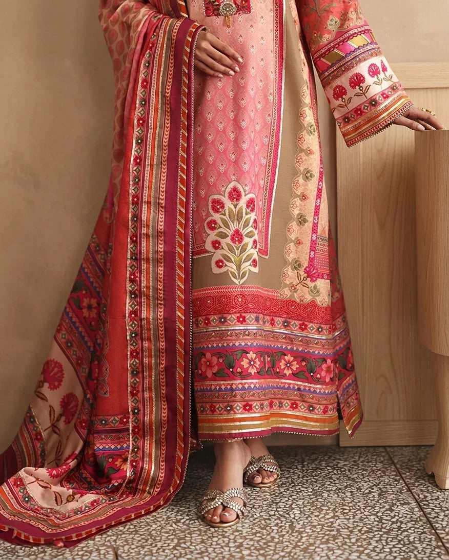 Hemline by Mushq Nirvana 26 Embroidered 3-Piece Unstitched Suit (Rose Mood)