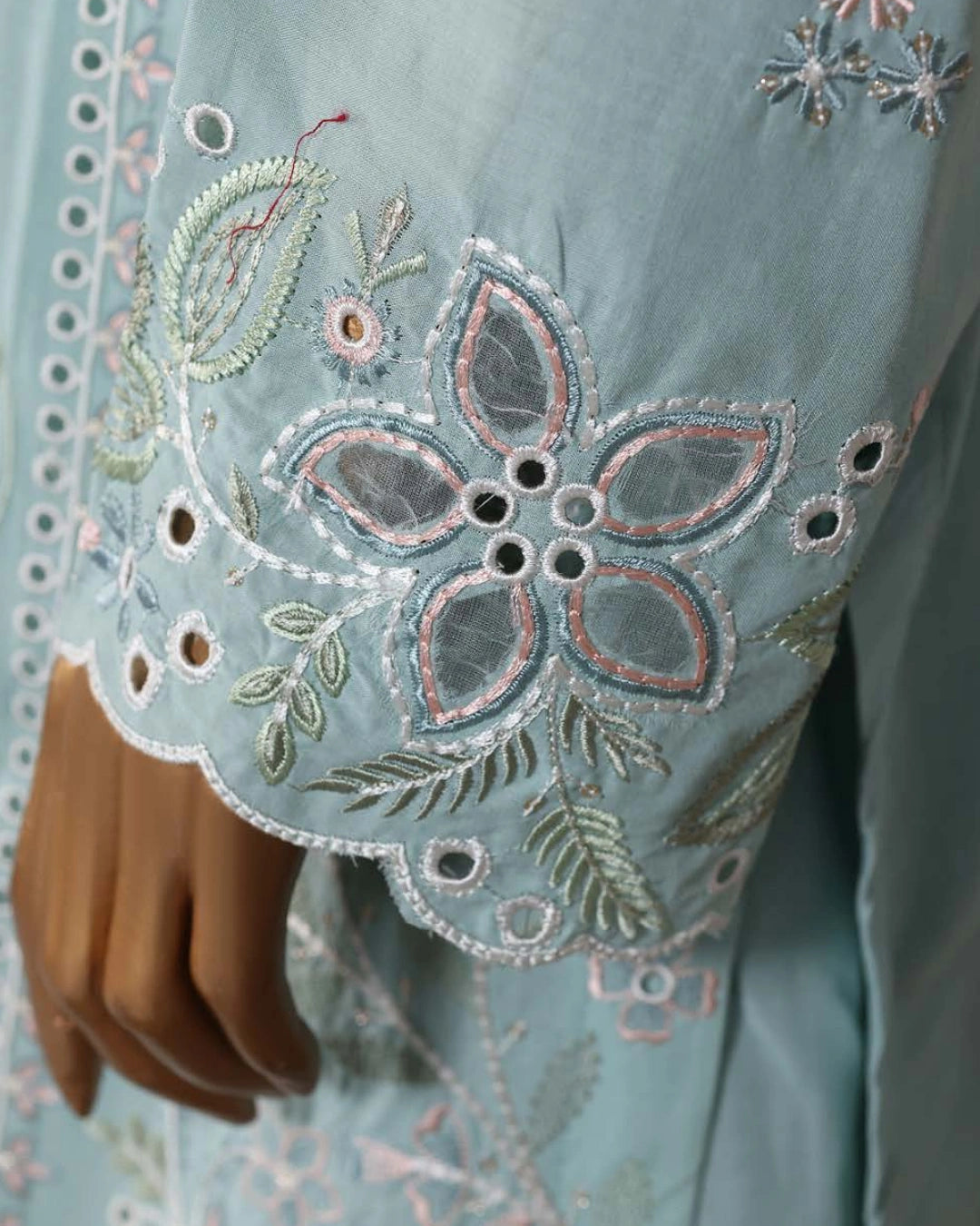 HZ Muse-Embroidered 3 Piece Outfit Stitched Suite SOFT CYAN (CSE-3P-212)