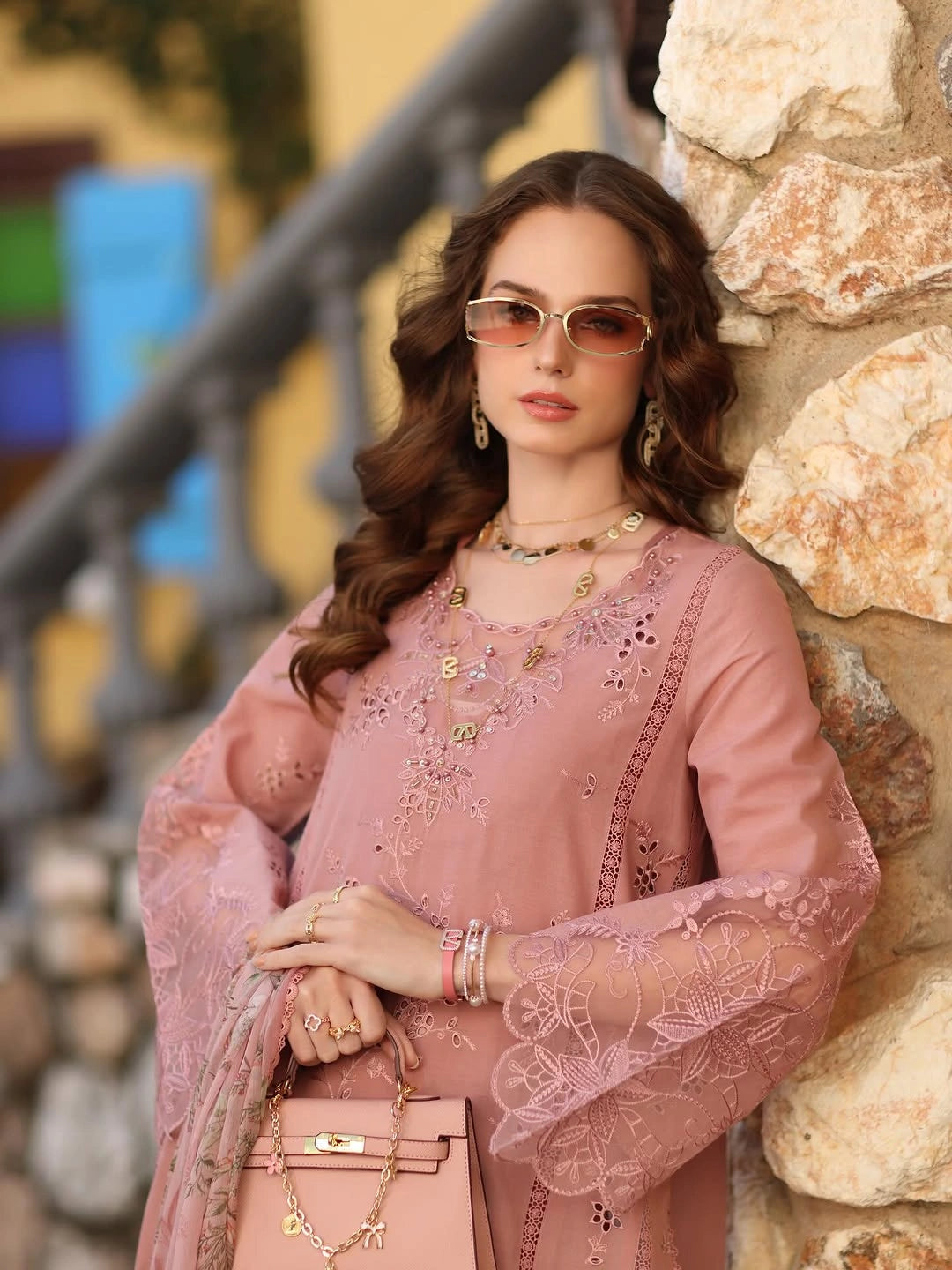 Noor Luxe Chikankari 3-Piece Unstitched Lawn Embroidered Suit (D8 - B)