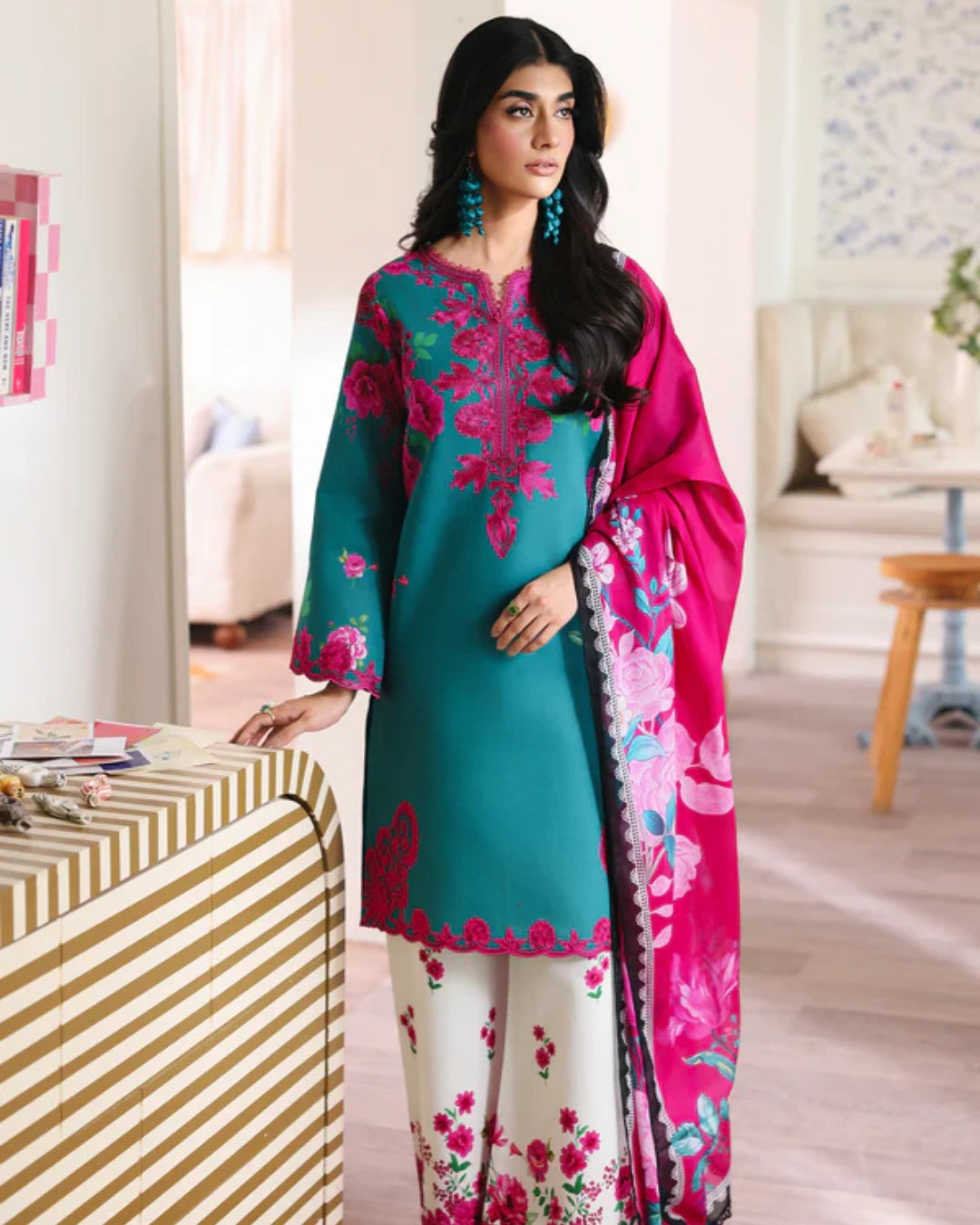 NISSA Floral Symphony – Embroidered & Printed Lawn Suit by Rajbari (Unstitched) 01