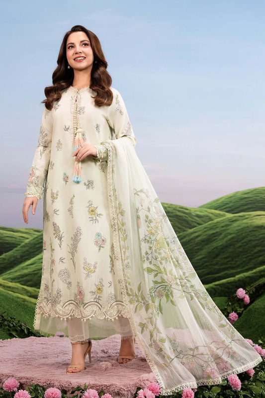 MariaB MBasics-Embroidered Lawn 3 Piece Unstitched Suit with Chiffon Dupatta (D2A)