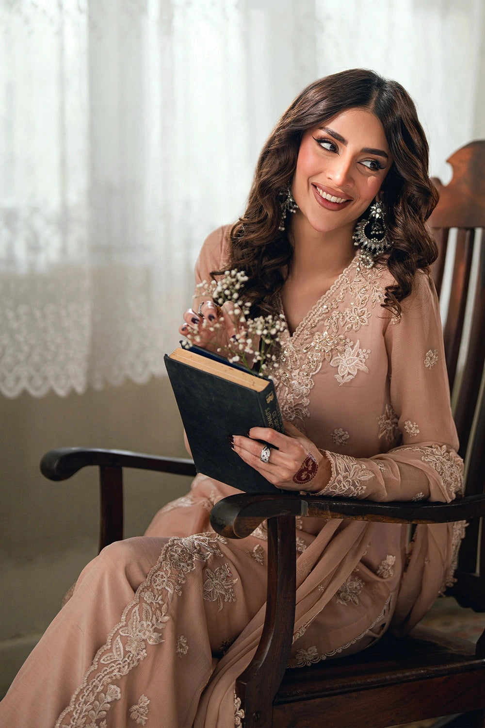 AZURE - EID ENSEMBLES unstitch chiffon 3 pc suite (Cosmic Blush)