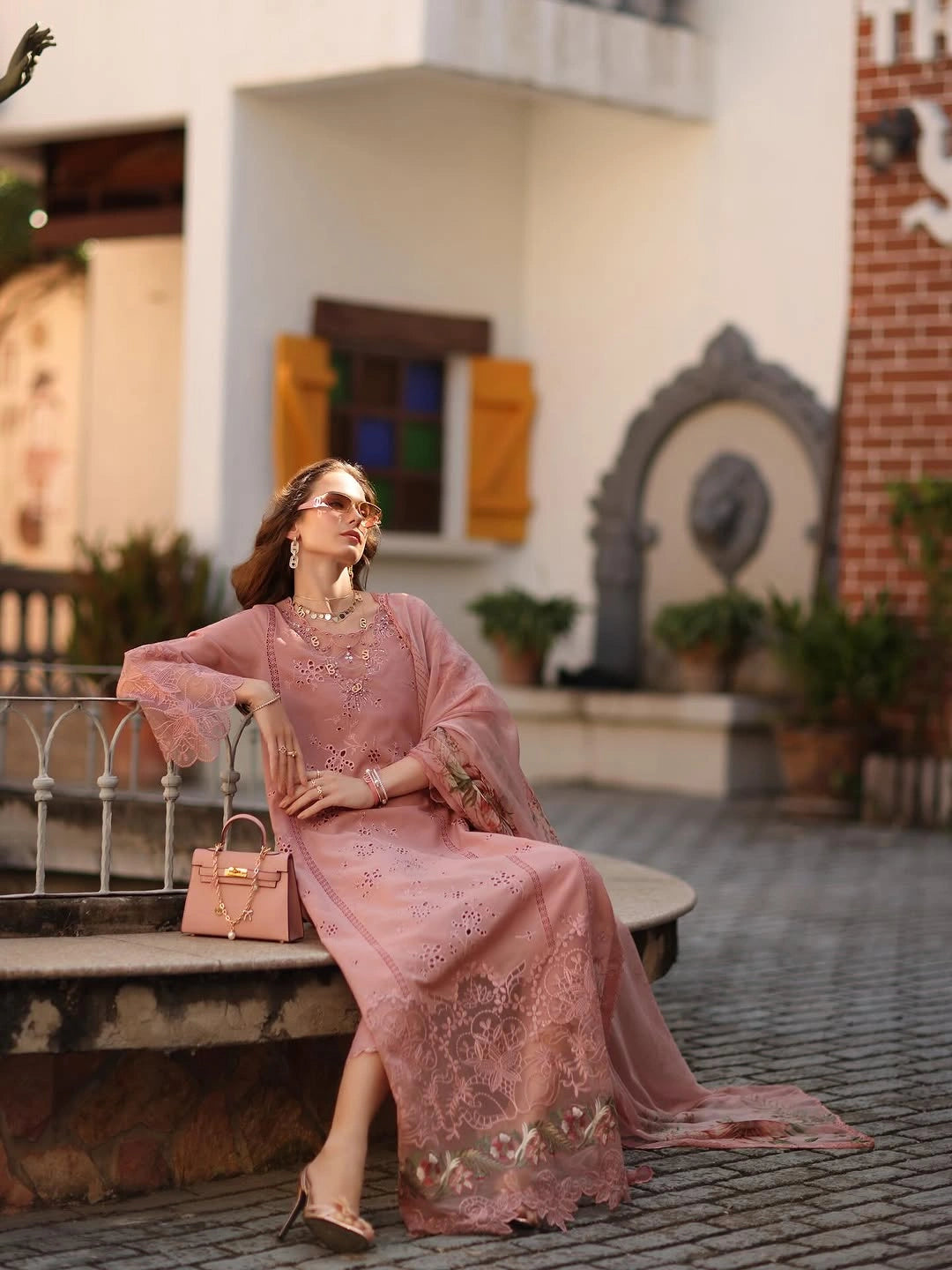 Noor Luxe Chikankari 3-Piece Unstitched Lawn Embroidered Suit (D8 - B)
