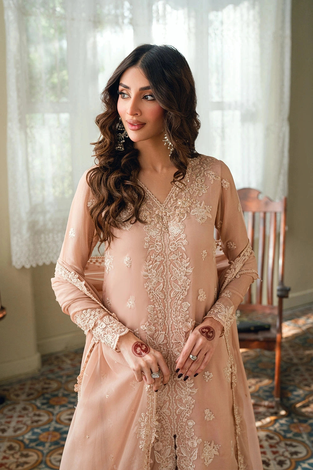 AZURE - EID ENSEMBLES unstitch chiffon 3 pc suite (Cosmic Blush)