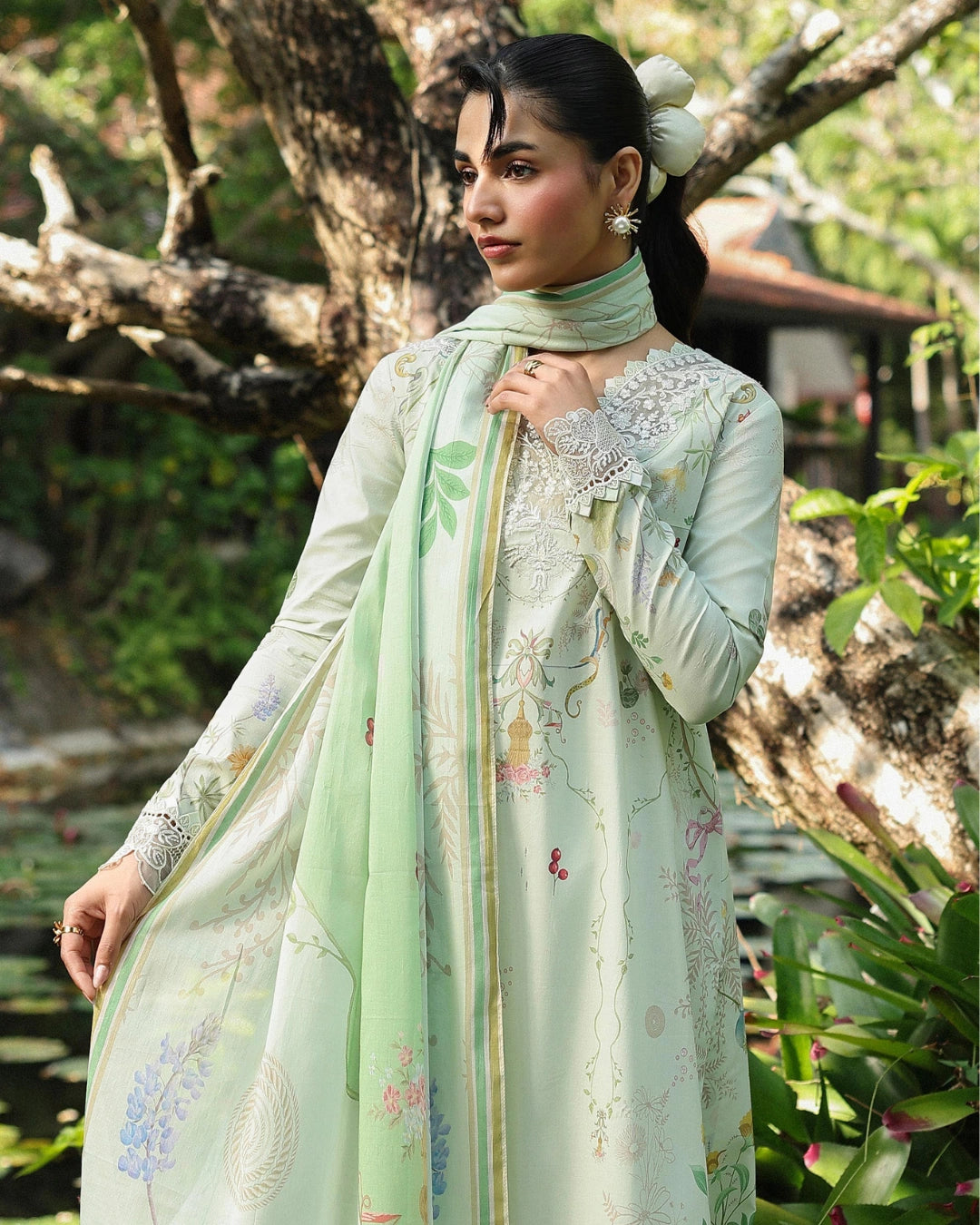 Qalamkar Qprints | Digital Printed Lawn Chikankari Embroidered Unstitched Suit | NEVE