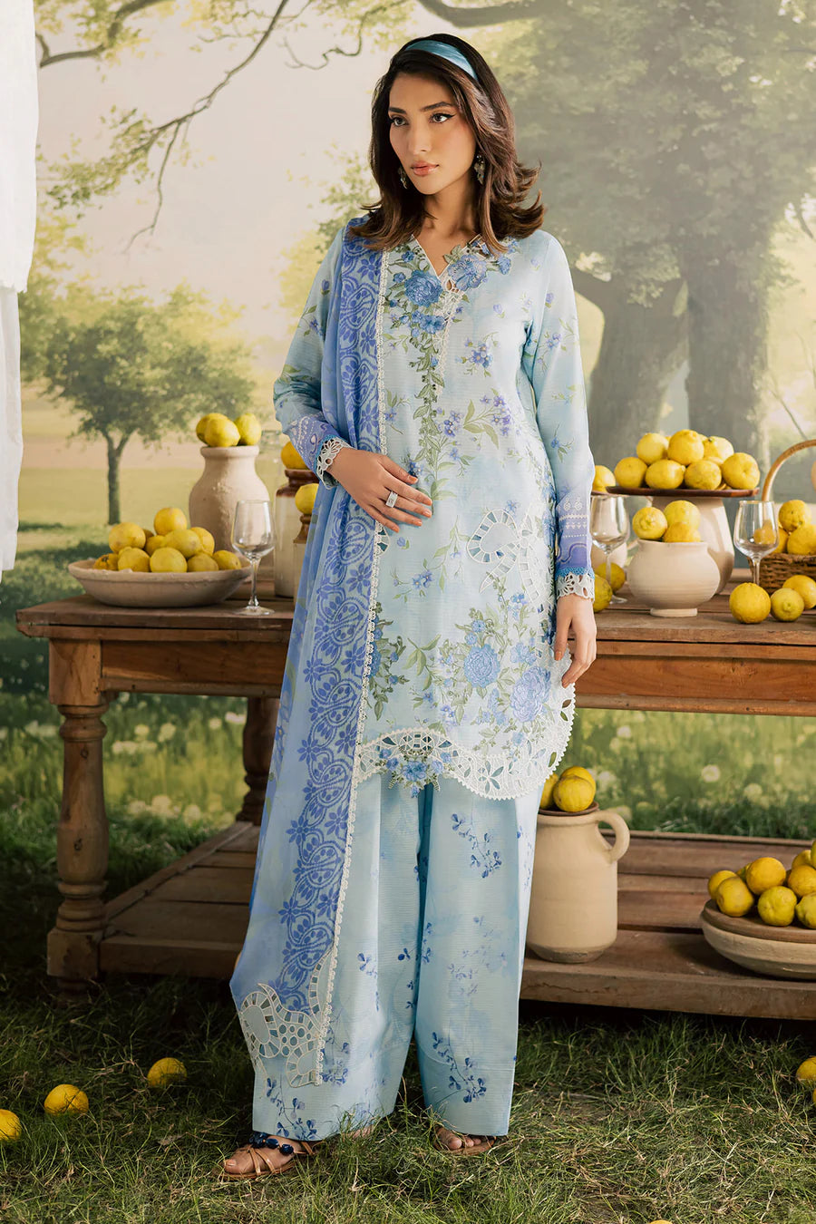 NUREH BLOOM Embroidered & Printed Doriya Lawn 3 Piece Unstitched Suit (BL-14)