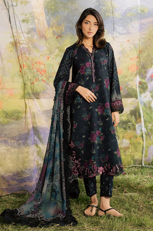 NUREH BLOOM Embroidered & Printed Doriya Lawn 3 Piece Unstitched Suit (BL-18)