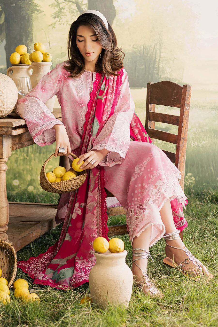 NUREH BLOOM Embroidered & Printed Doriya Lawn 3 Piece Unstitched Suit (BL-13)
