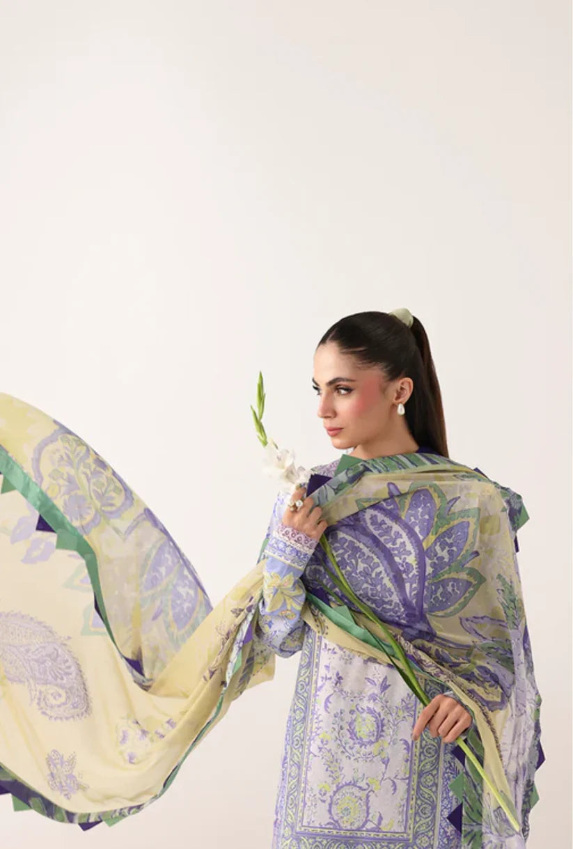 Roheenaz Rosette 3-Piece stitched Lawn Suit (Blush Meadow)