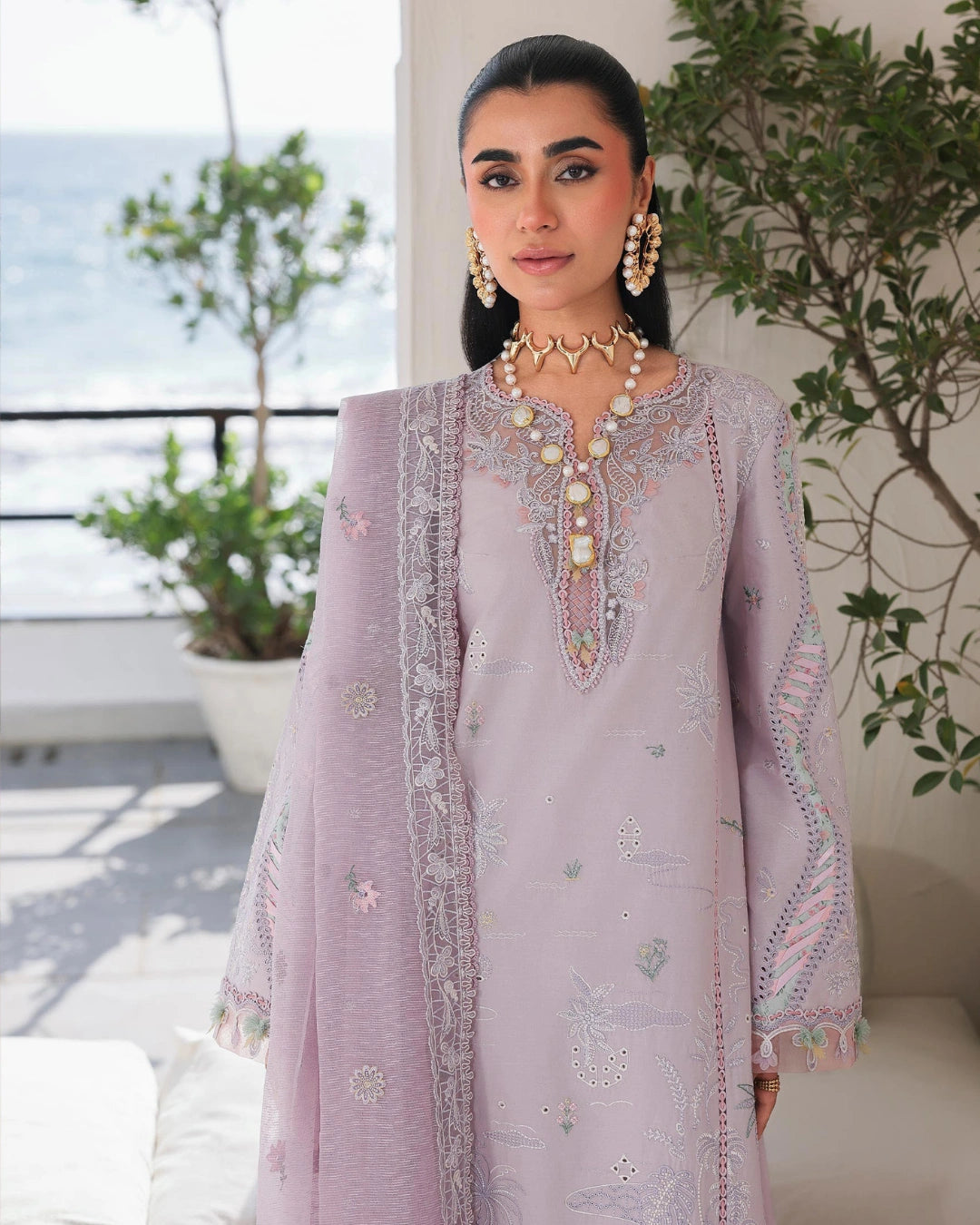 Qalamkar 3-Piece Chikankari Embroidered Luxury Lawn Suit (Unstitched) SA #11