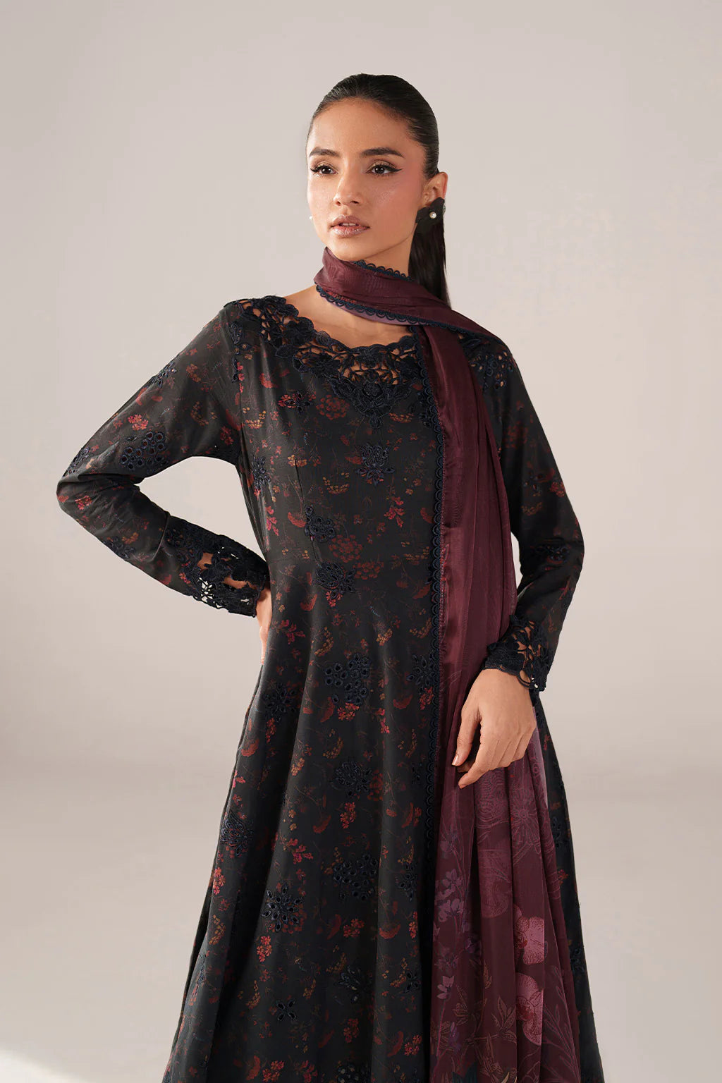 Iznik spring summer Black Embroidered Lawn 3 Piece stitched Suit (SS-09)