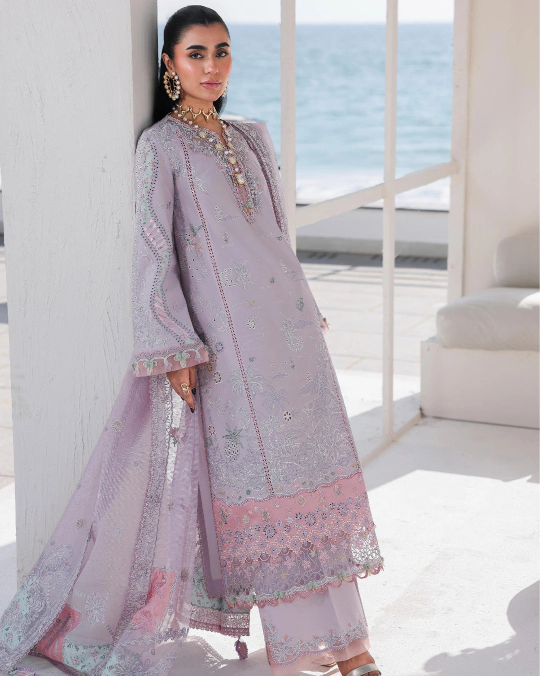 Qalamkar 3-Piece Chikankari Embroidered Luxury Lawn Suit (Unstitched) SA #11