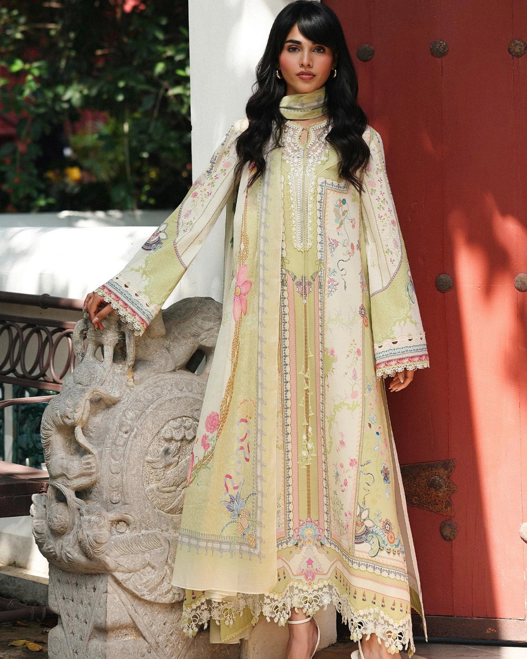 Qalamkar Qprints | Digital Printed Lawn Chikankari Embroidered Unstitched Suit | VAILA