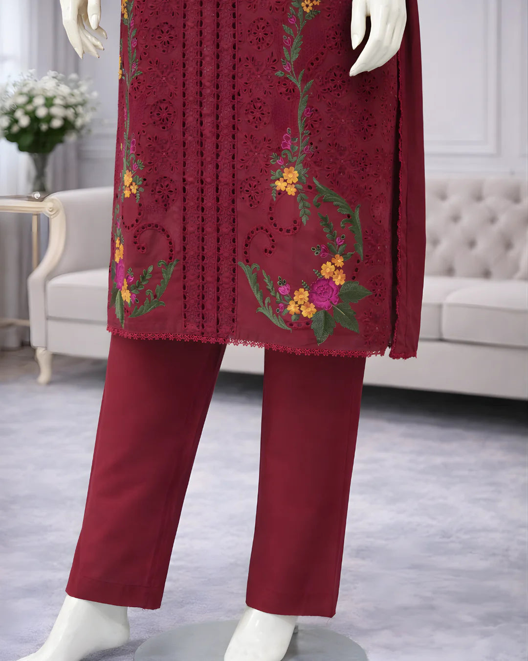 Pasand of Lahore 3-Piece Premium Viscose Suit – Mehroon (PL-361)